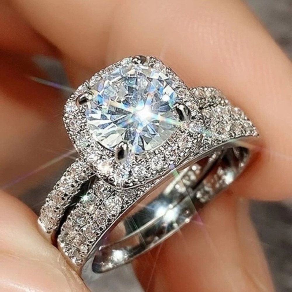 Silver Engagement Style Ring Set